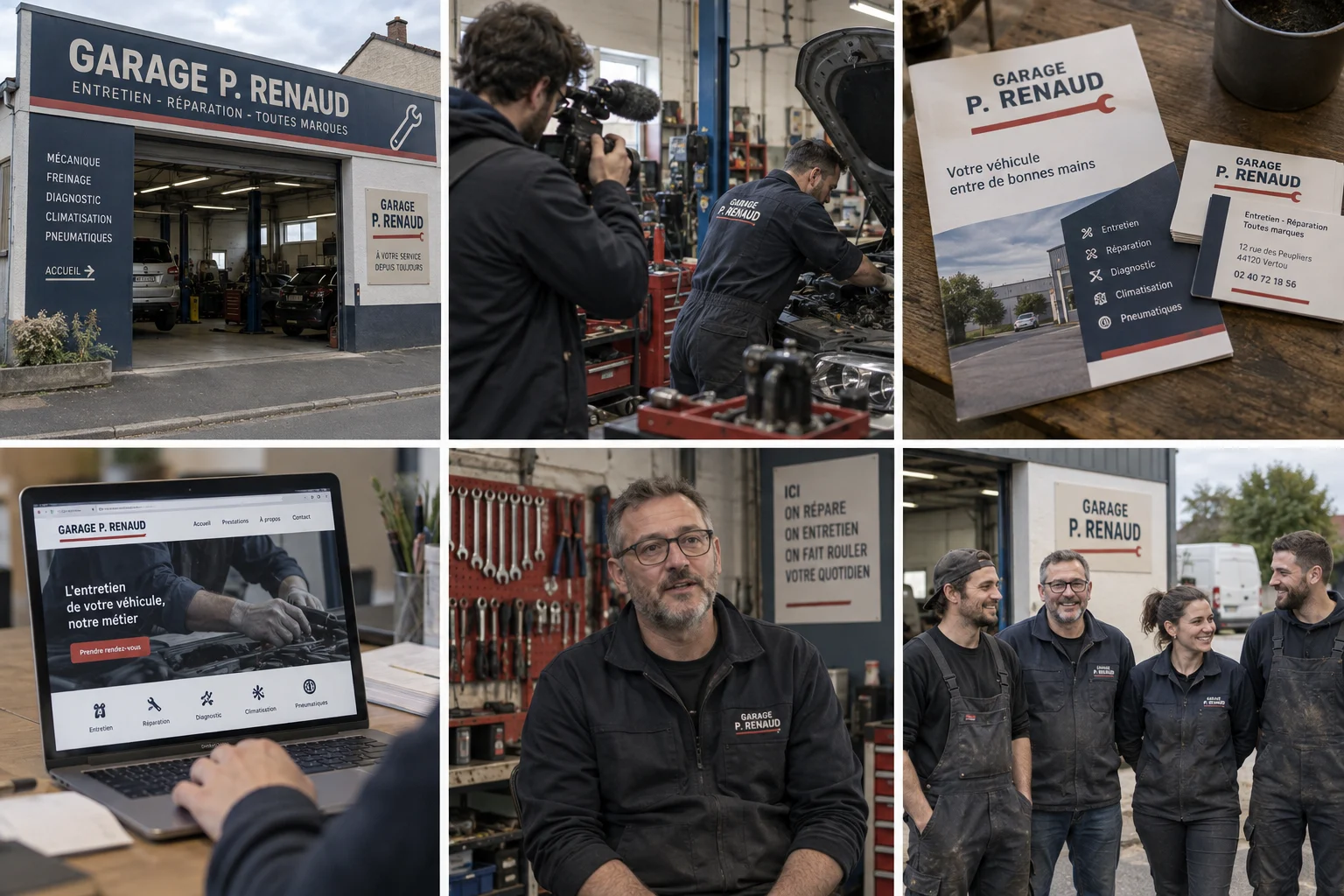 Garage P. Renaud — création portfolio, six vues de l’identité et des supports