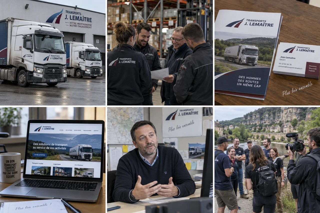 Transports J. Lemaître — création portfolio, six vues de l’identité et des supports