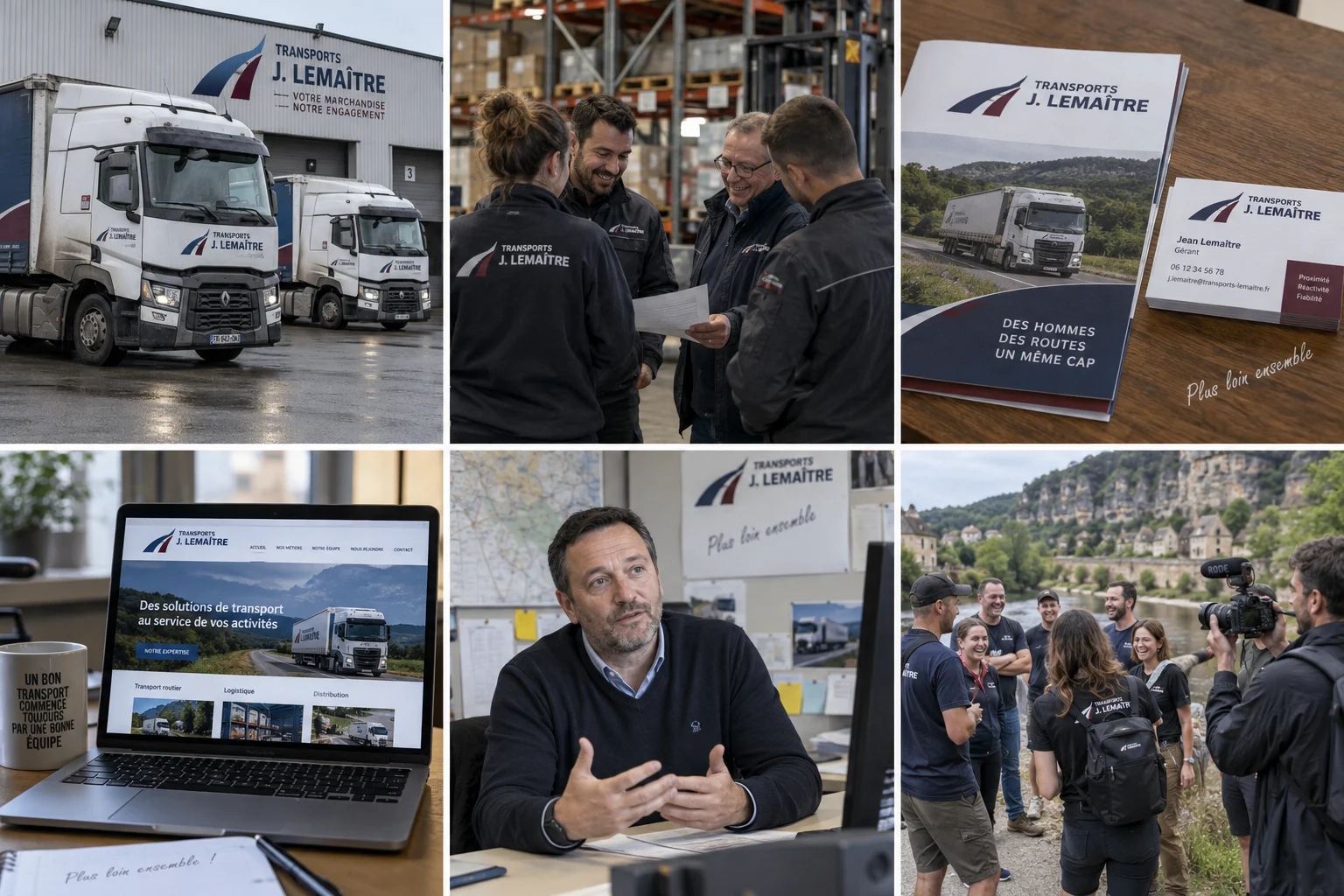 Transports J. Lemaître — création portfolio, six vues de l’identité et des supports